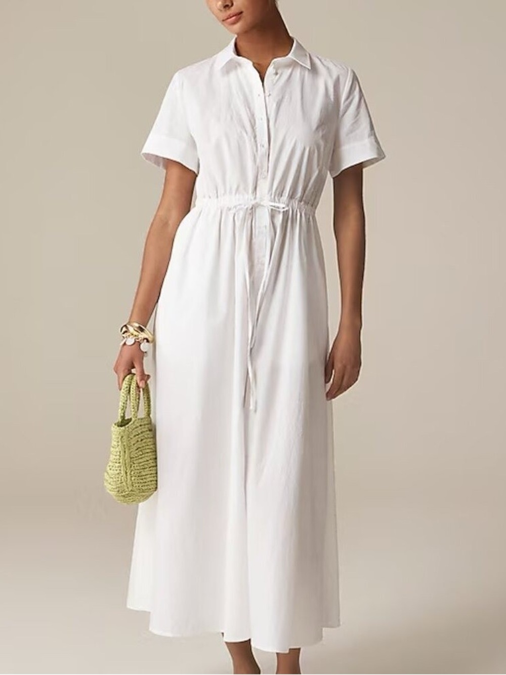 J. Crew White Short-Sleeve Midi Shirt Dress